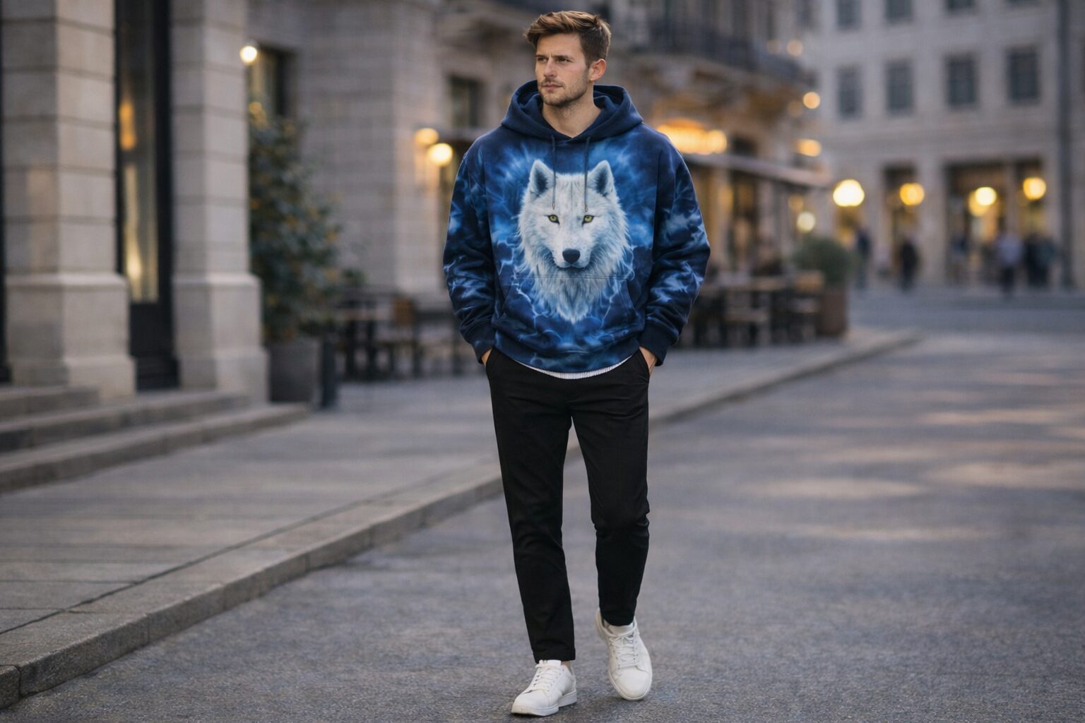 Statement-Hoodie mit reduzierten Partnern