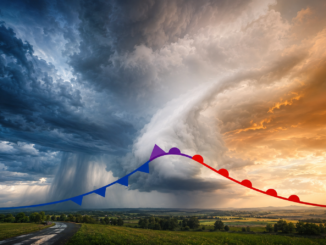 Kaltfront und Warmfront treffen unter dramatischen Wolken zu einer Okklusion zusammen